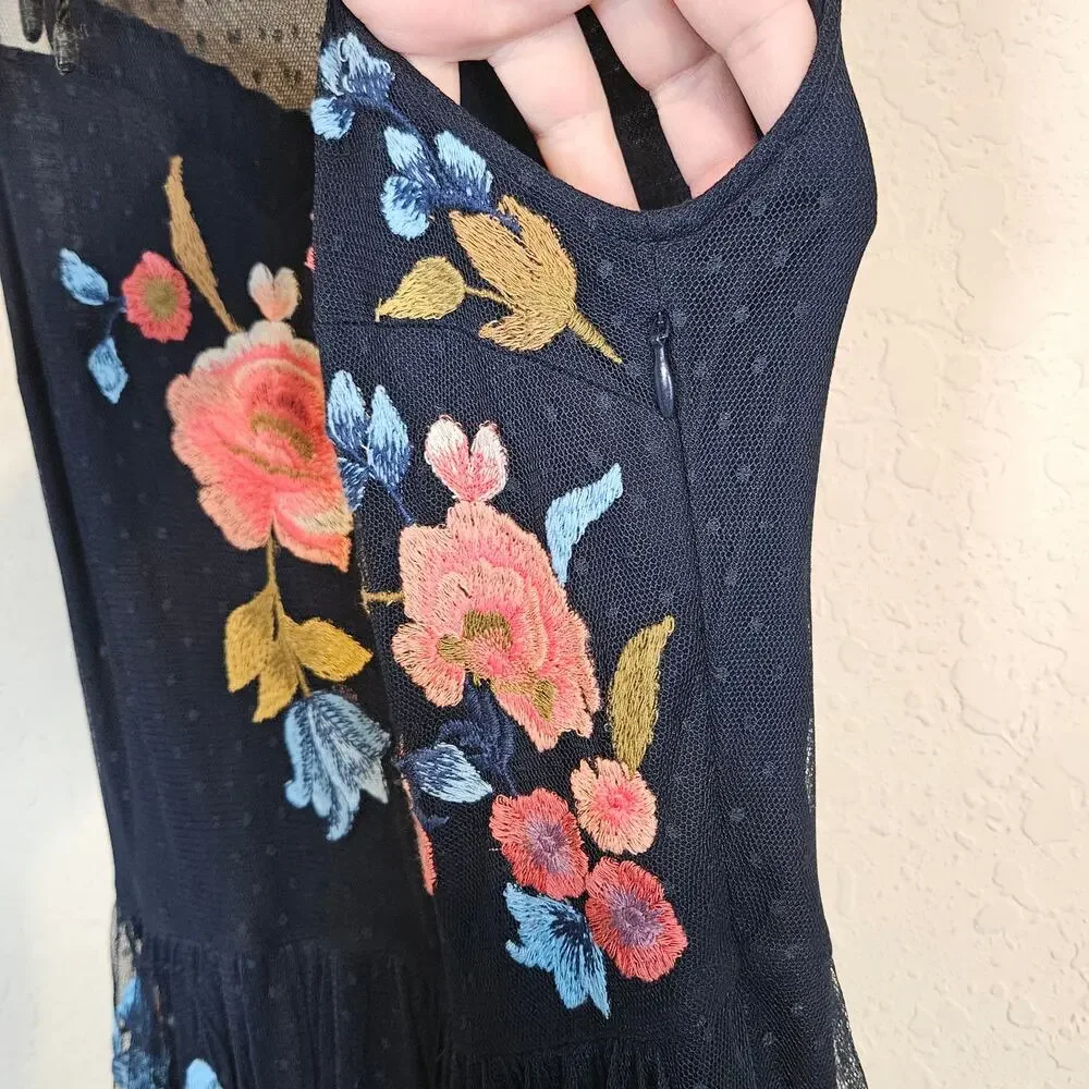 Sundance Kiera Hummingbird Floral Embroidered Midi Dress Women's‎ 2 Party Boho